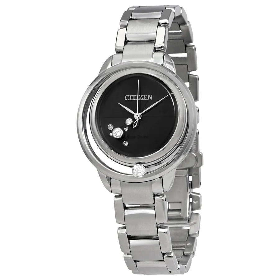 Citizen L Sunrise Solitare Black Diamond Dial Ladies Watch EW5520-50E