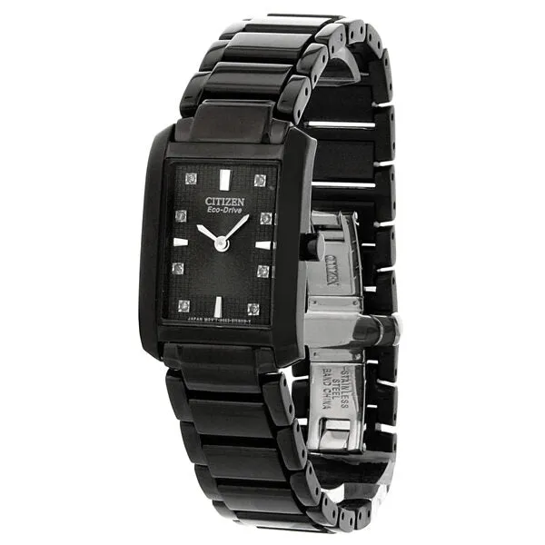 Citizen Palidoro Diamond Black Dial Black IP Stainless Steel Ladies Watch EX1077-51E