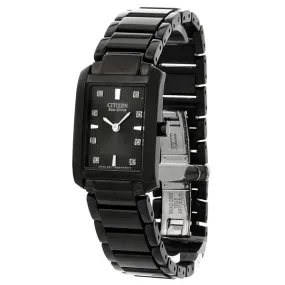 Citizen Palidoro Diamond Black Dial Black IP Stainless Steel Ladies Watch EX1077-51E