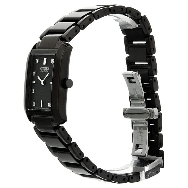 Citizen Palidoro Diamond Black Dial Black IP Stainless Steel Ladies Watch EX1077-51E