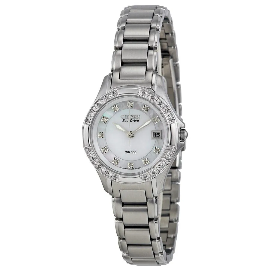 Citizen Silhouette Eco-Drive Diamond Mother of Pearl Dial Stainless Steel Ladies Watch EW2130-51D