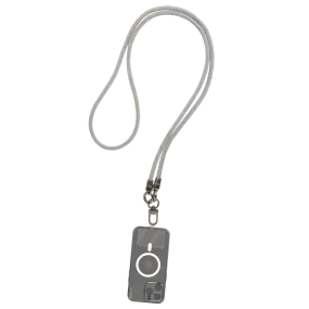 Cordão de Pescoço para Celular com Alça Grande Brilhante - Cinza