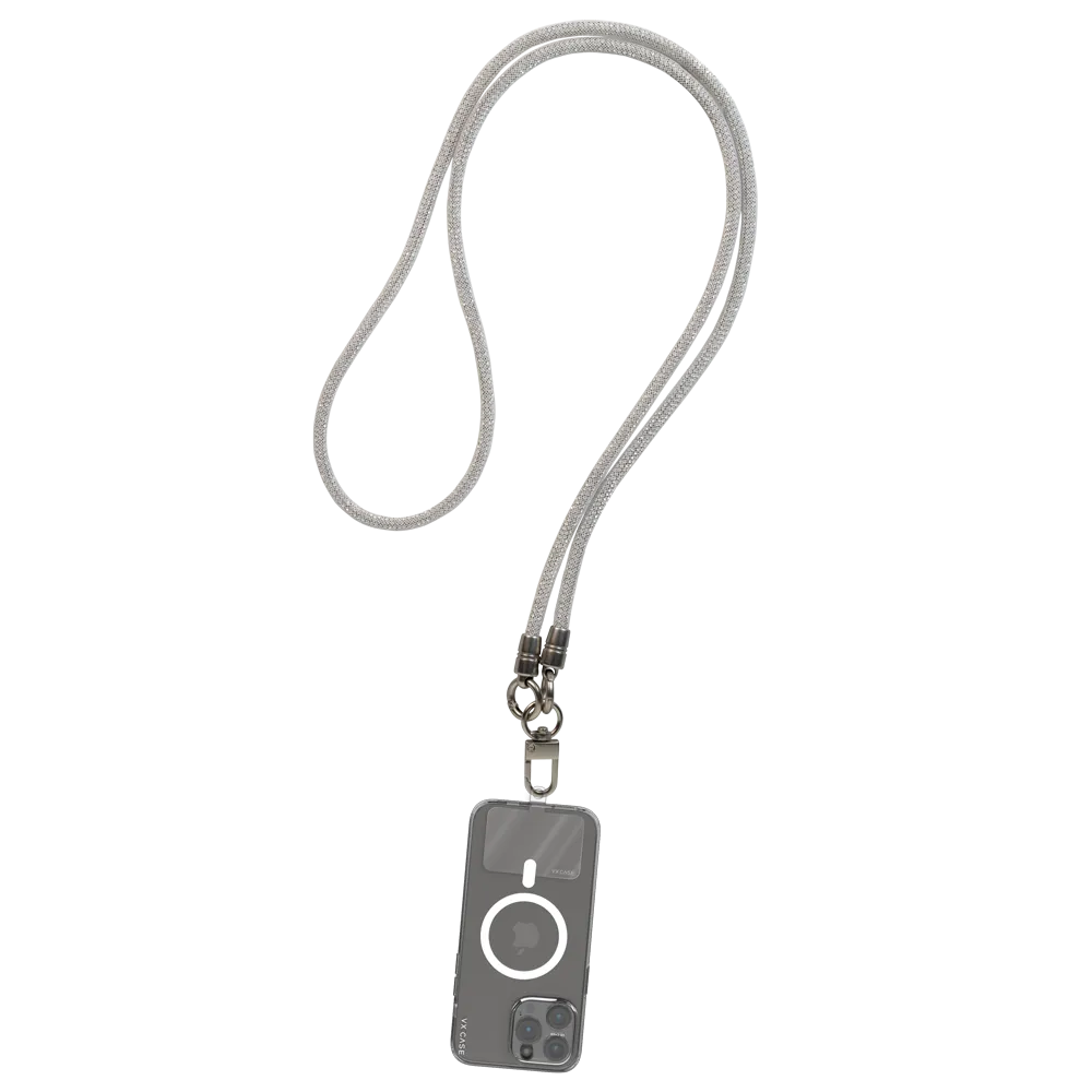 Cordão de Pescoço para Celular com Alça Grande Brilhante - Cinza