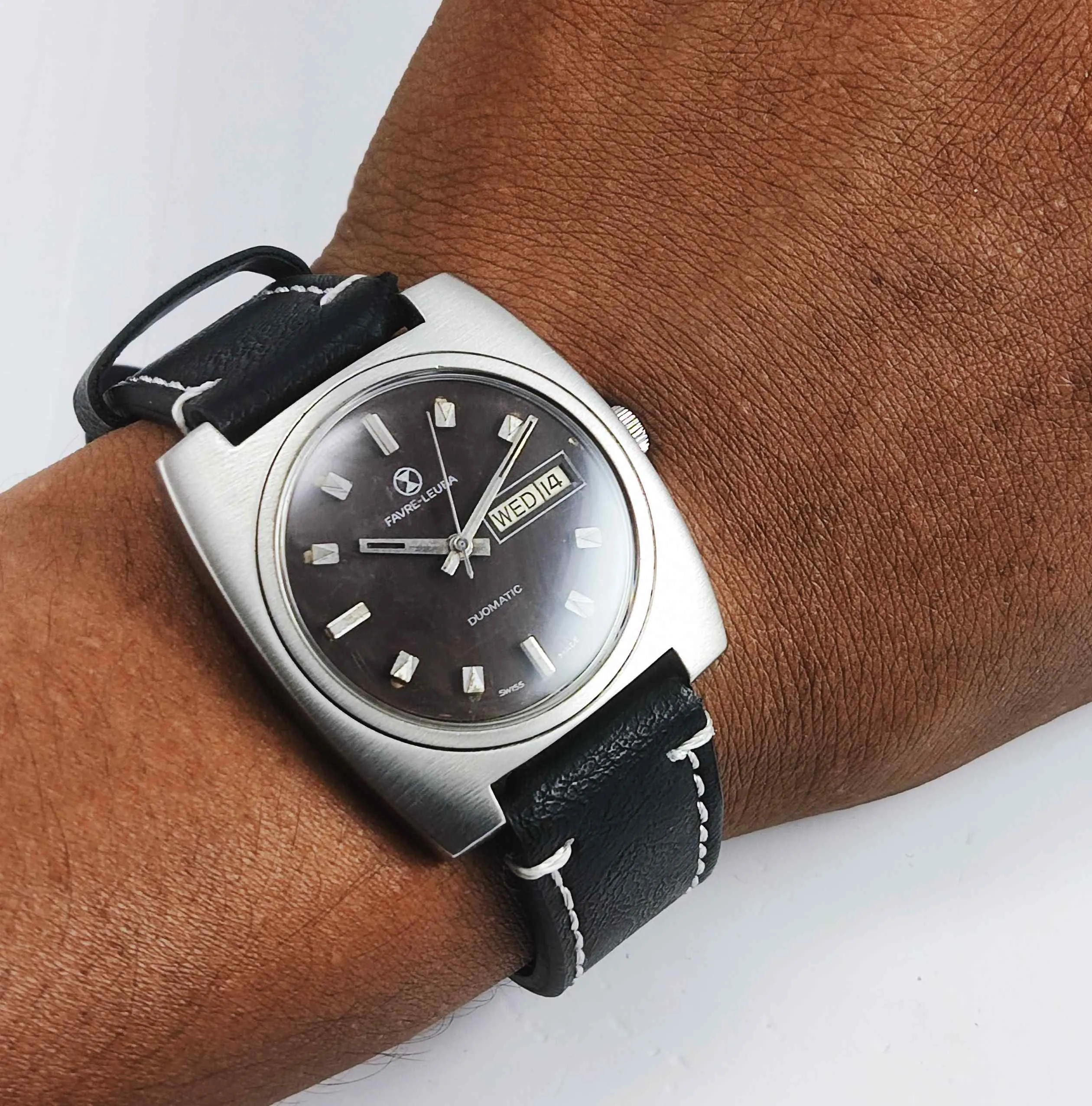 Favre Leuba Duomatic 908 Brown Dial Automatic 17 Jewels Men's Wrist Watch
