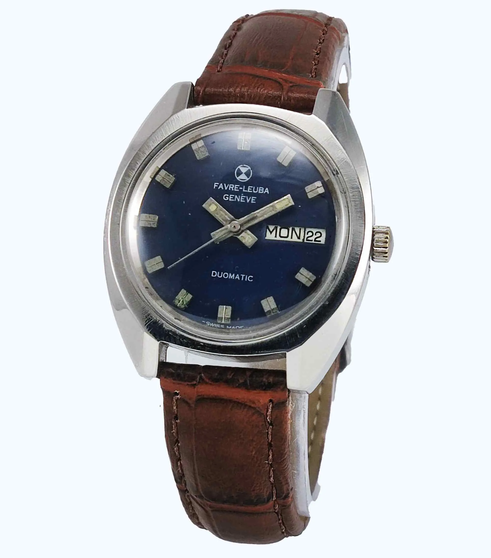 Favre Leuba Duomatic 908 Navy Blue Dial 25 Jewels Men's Automatic Watch