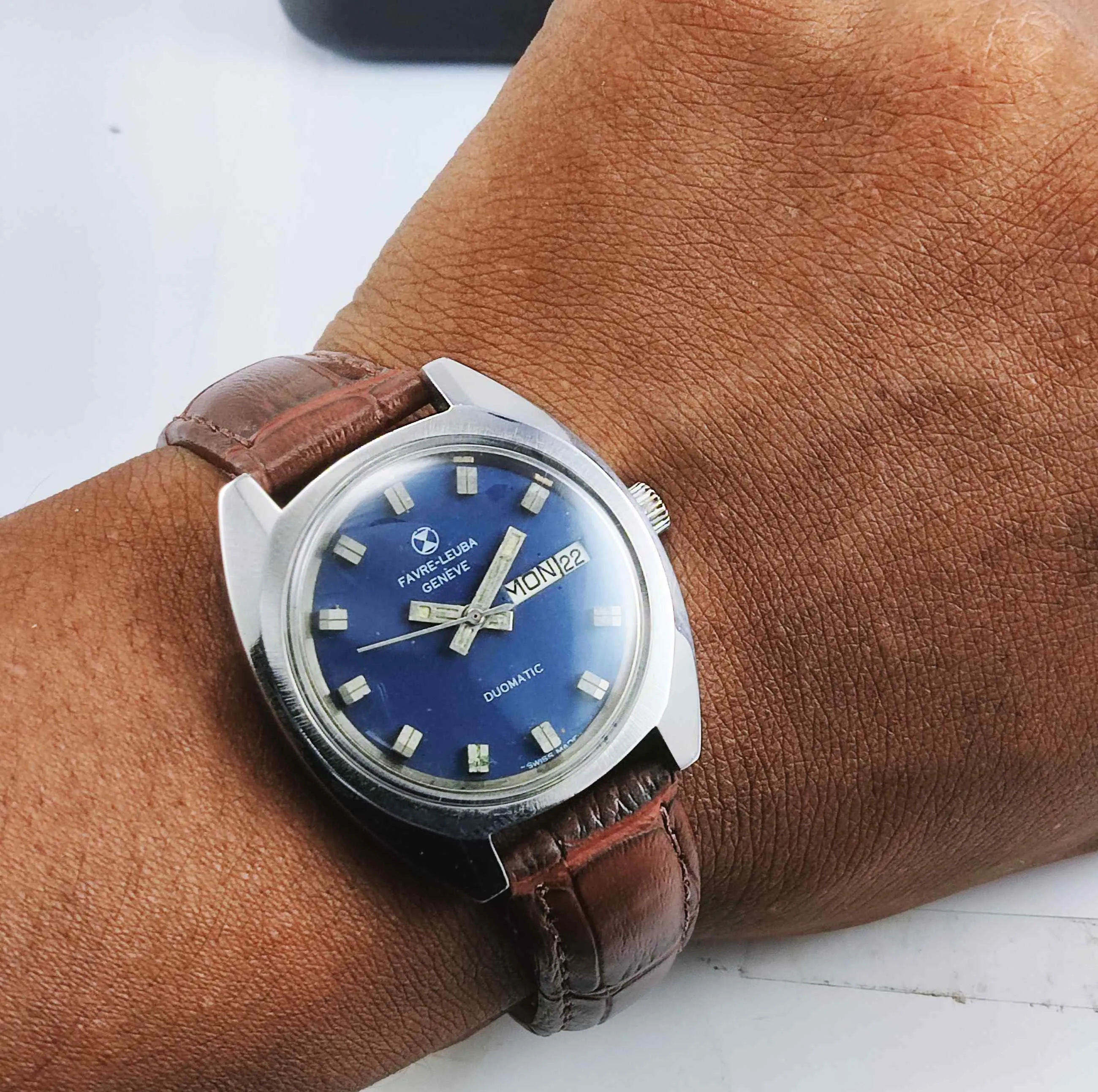 Favre Leuba Duomatic 908 Navy Blue Dial 25 Jewels Men's Automatic Watch