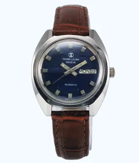 Favre Leuba Duomatic 908 Navy Blue Dial 25 Jewels Men's Automatic Watch