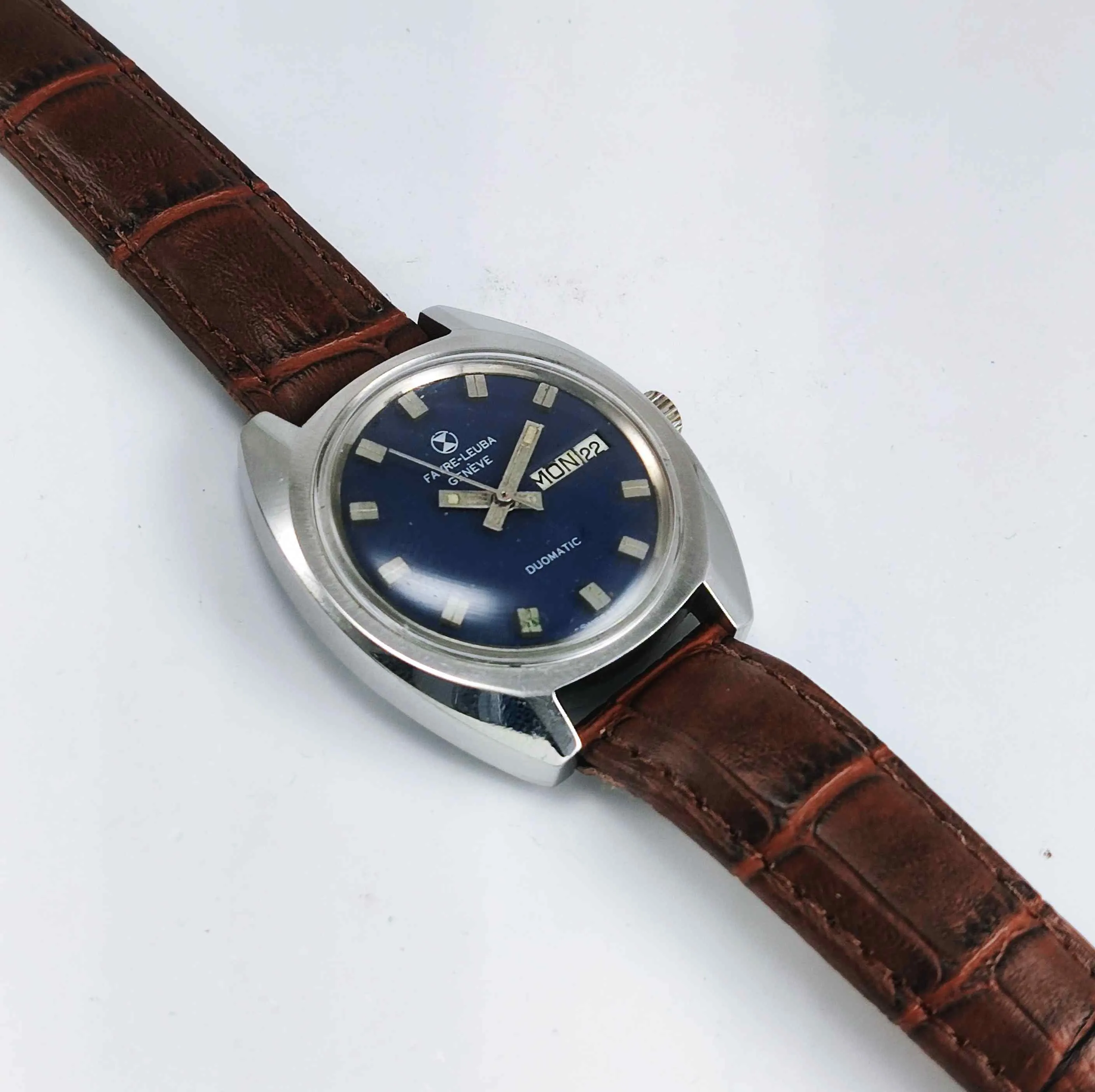 Favre Leuba Duomatic 908 Navy Blue Dial 25 Jewels Men's Automatic Watch