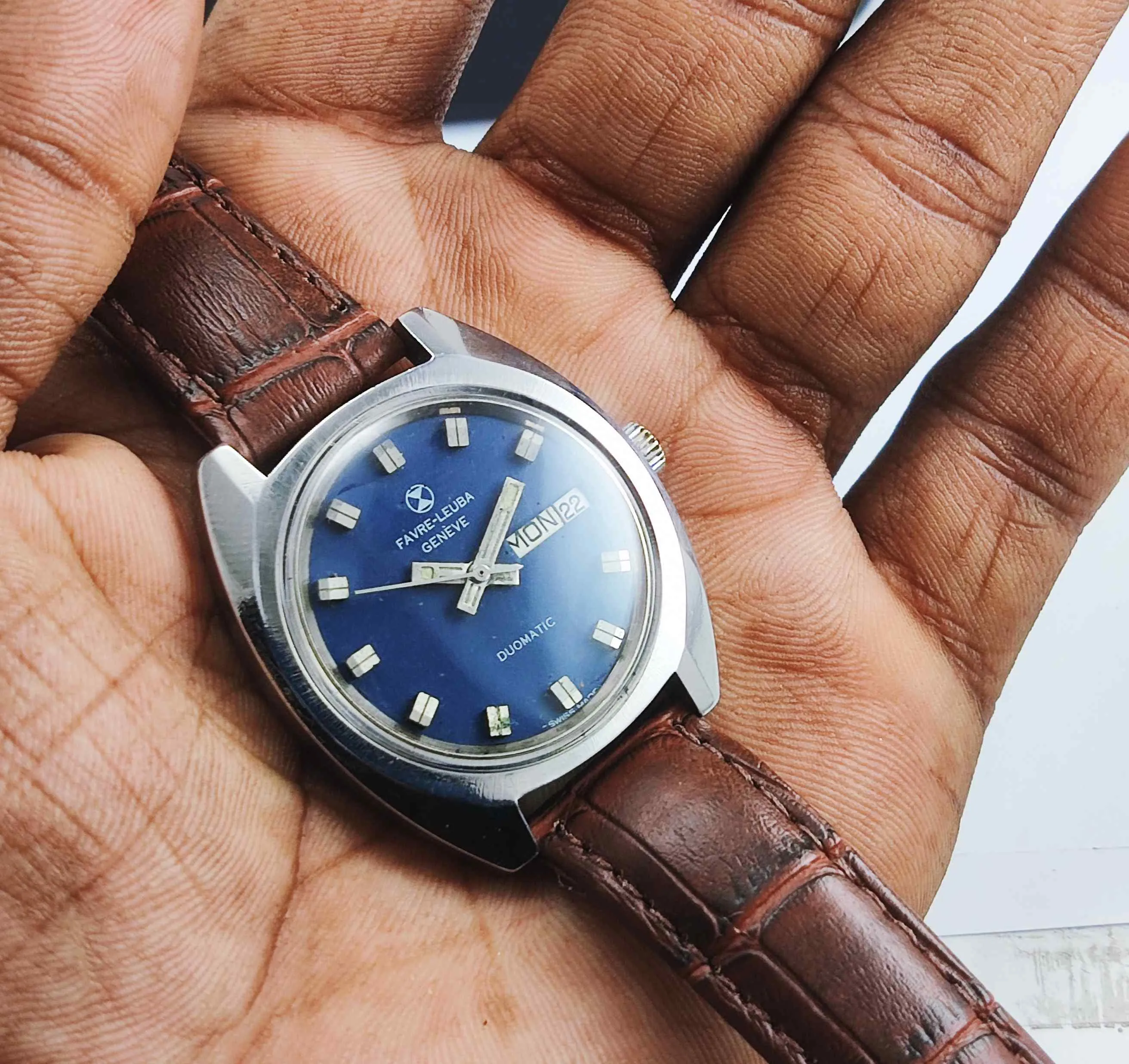 Favre Leuba Duomatic 908 Navy Blue Dial 25 Jewels Men's Automatic Watch