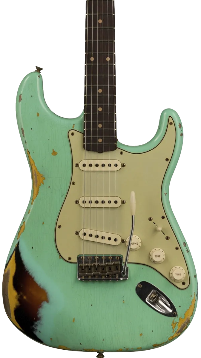 Fender Custom Shop Limited Edition 62 Strat Heavy Relic Faded Aged Sea Foam Green Over 3 Color Sunburst w/case