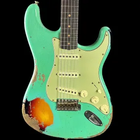 Fender Custom Shop Limited Edition 62 Strat Heavy Relic Faded Aged Sea Foam Green Over 3 Color Sunburst w/case