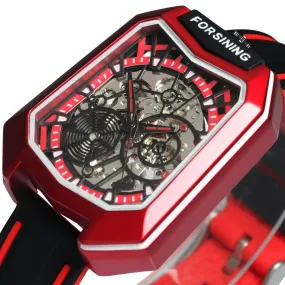 Forsining Fashion Outdoor Skeleton Automatic Mechanical Watch for Men TM 455G Casual Rubber Strap Luminous Hands Male Watches