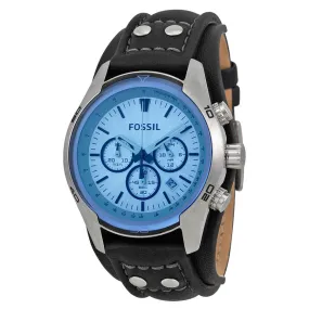 Fossil Blue Glass Chronograph Black Leather Strap Men's Watch CH2564