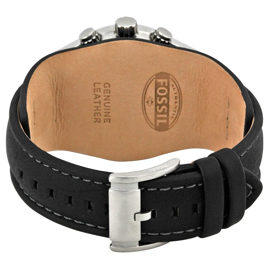 Fossil Blue Glass Chronograph Black Leather Strap Men's Watch CH2564