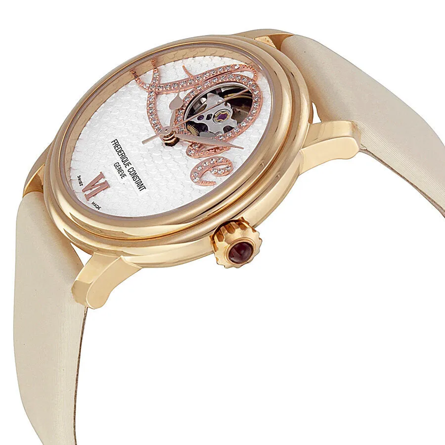 Frederique Constant Heart Beat Automatic White and Diamond Dial White Strap Ladies Watch FC-310LHB2P9