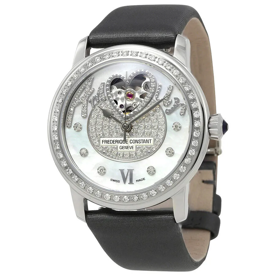 Frederique Constant White Guilloche Heart Diamond Ladies Watch FC-310SQPV2PD6