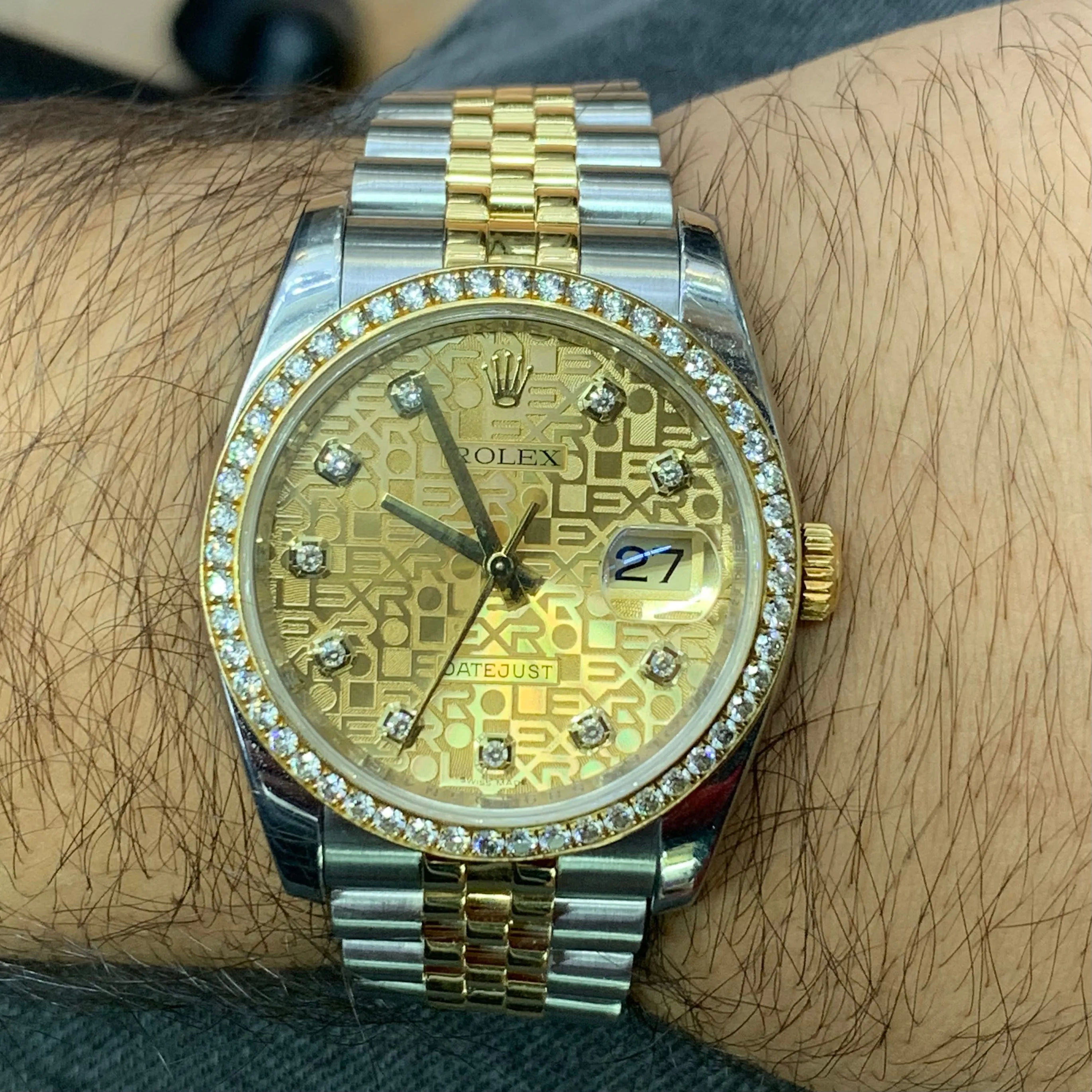 Full Factory 36mm Rolex Diamond Watch with Two-tone Jubilee Bracelet (champagne dial)