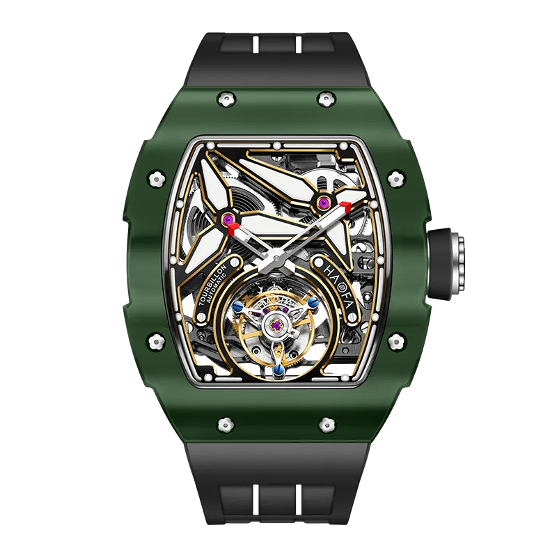 HAOFA Ceramics Bezel Automatic Tourbillon 1901-2 Double Spring Watch Free-sprung Balance