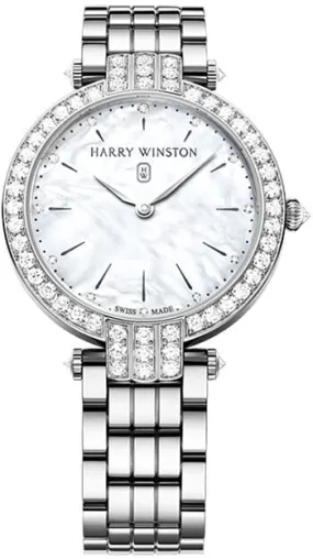 Harry Winston Premier Mother of Pearl Diamond Dial Ladies 18k White Gold Watch PRNQHM36WW017