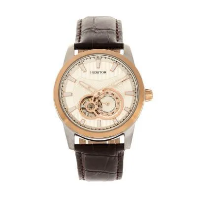 Heritor Automatic Davidson Semi-Skeleton Leather-Band Watch