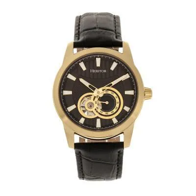 Heritor Automatic Davidson Semi-Skeleton Leather-Band Watch