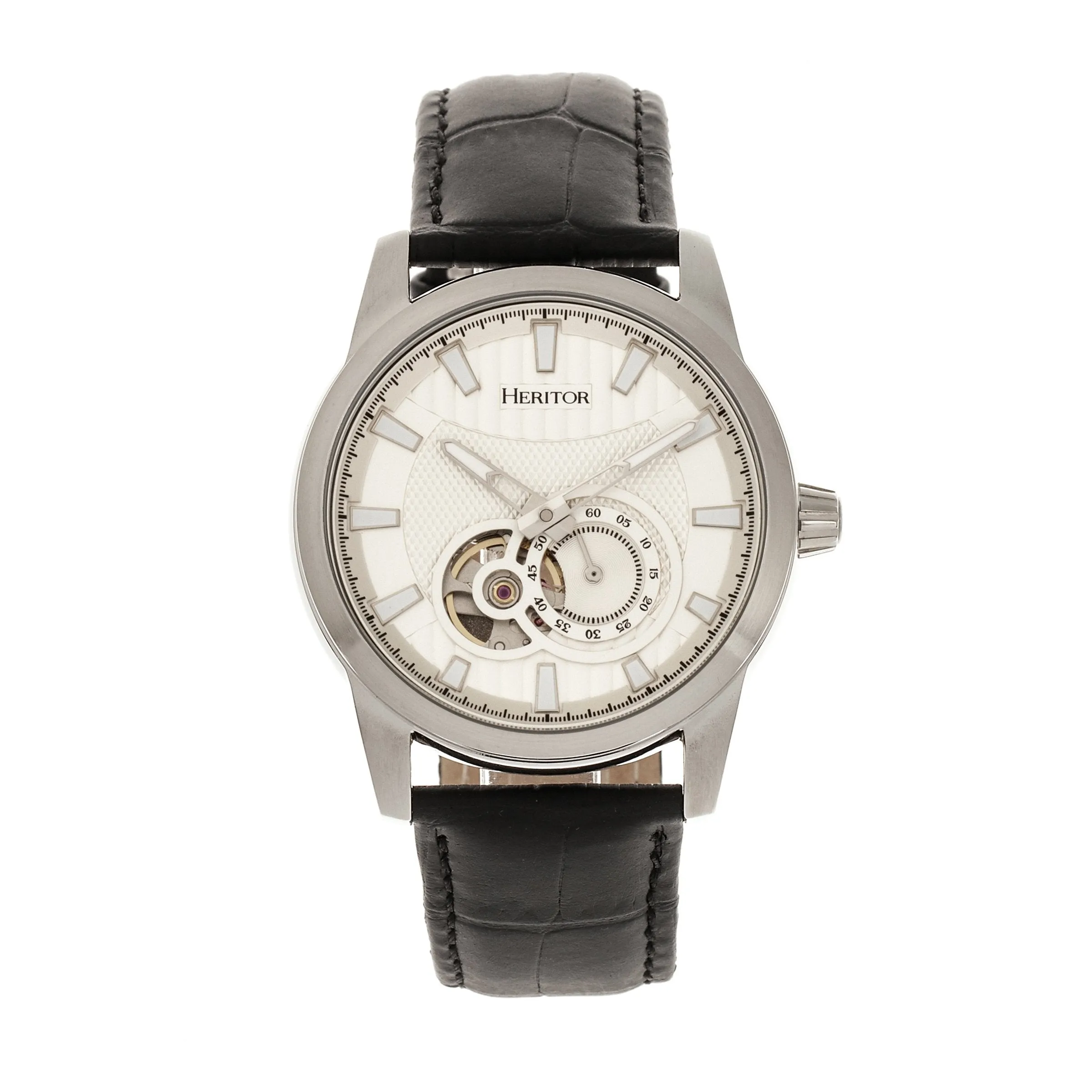 Heritor Automatic Davidson Semi-Skeleton Leather-Band Watch