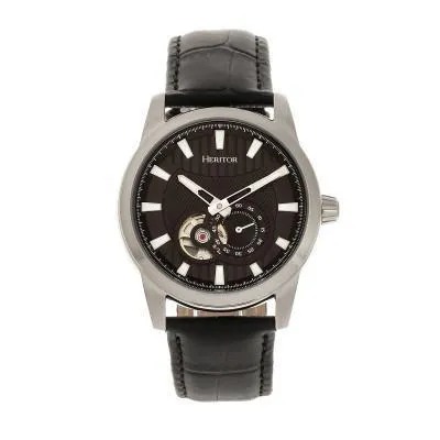Heritor Automatic Davidson Semi-Skeleton Leather-Band Watch