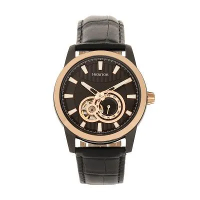 Heritor Automatic Davidson Semi-Skeleton Leather-Band Watch
