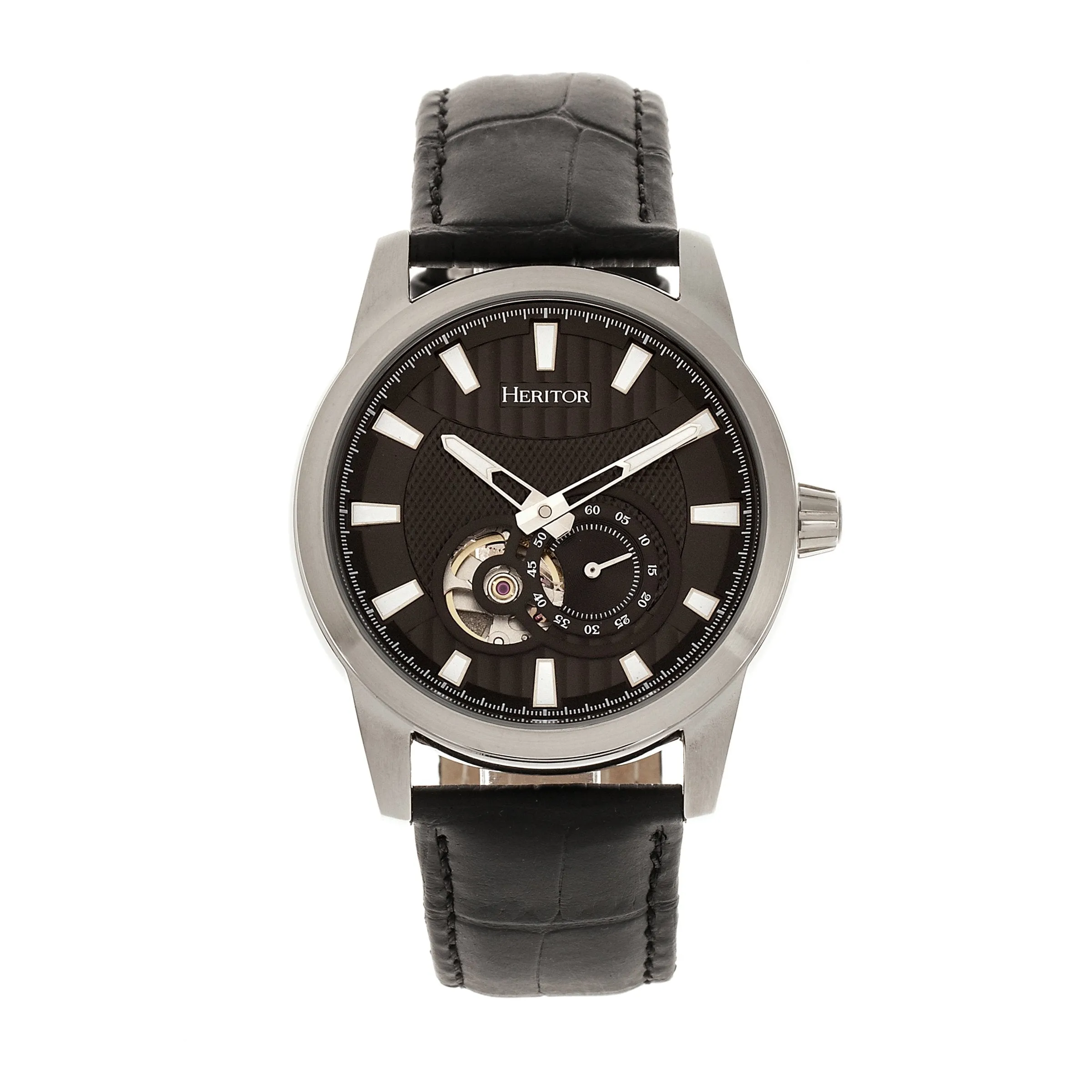 Heritor Automatic Davidson Semi-Skeleton Leather-Band Watch