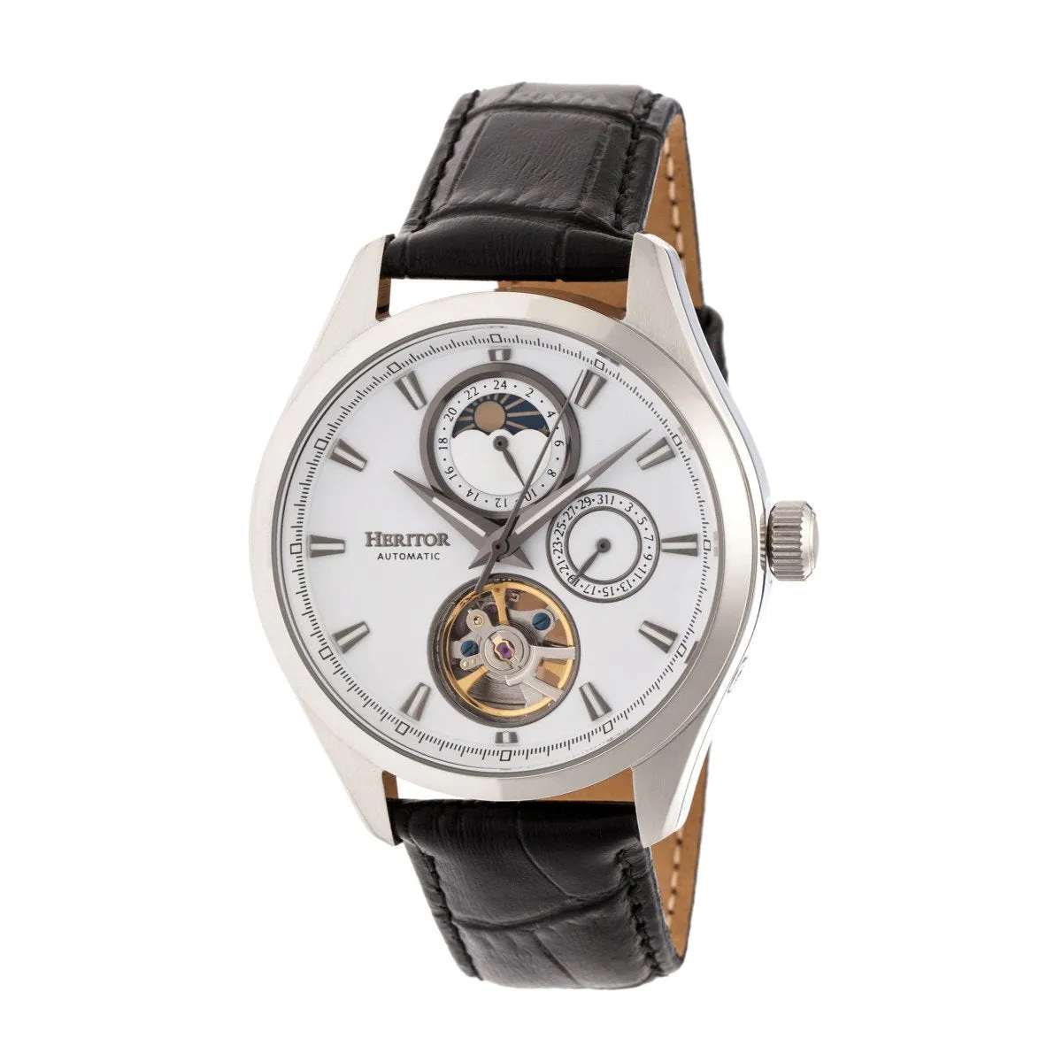 Heritor Automatic Sebastian Semi-Skeleton Leather-Band Watch