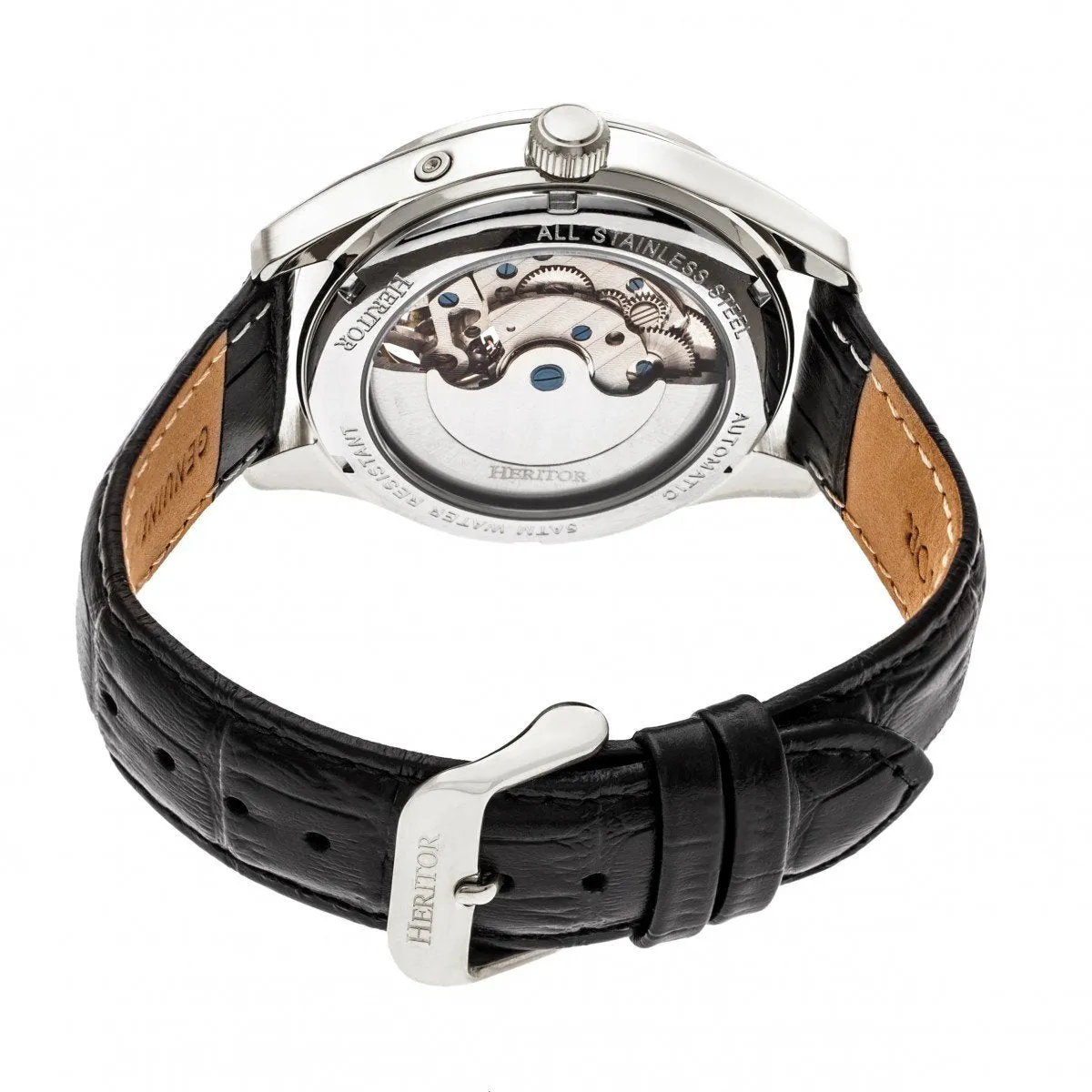 Heritor Automatic Sebastian Semi-Skeleton Leather-Band Watch