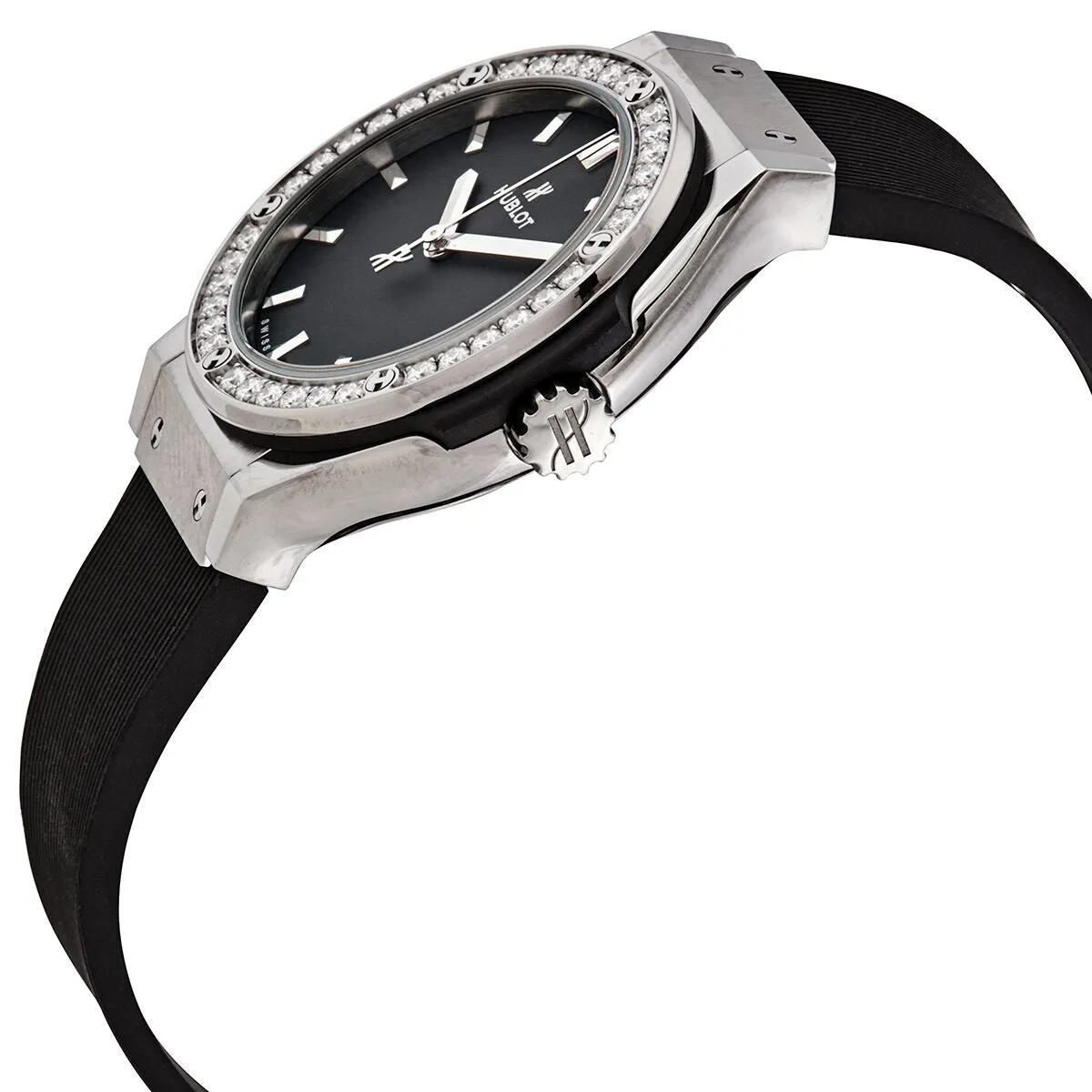Hublot Classic Fusion Mat Black Dial Ladies Diamond Watch 581.NX.1171.RX.1104