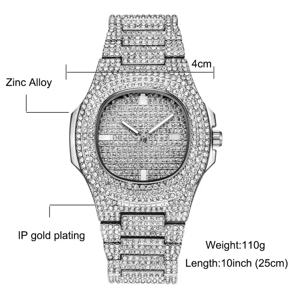 Iced Out Diamond Watch Quartz Gold HIP HOP Watches W567321
