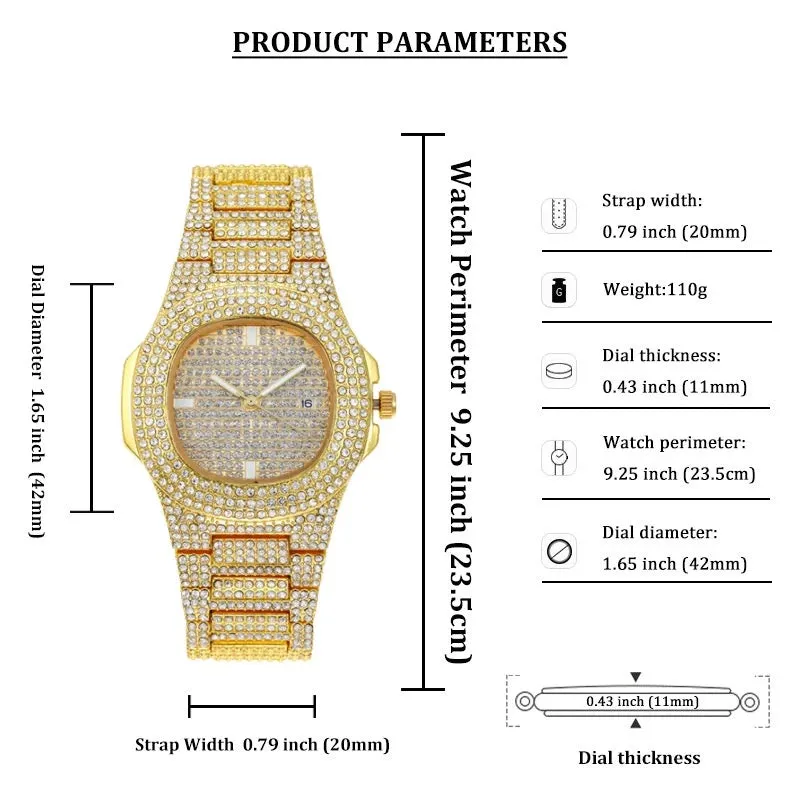 Iced Out Diamond Watch Quartz Gold HIP HOP Watches W567321
