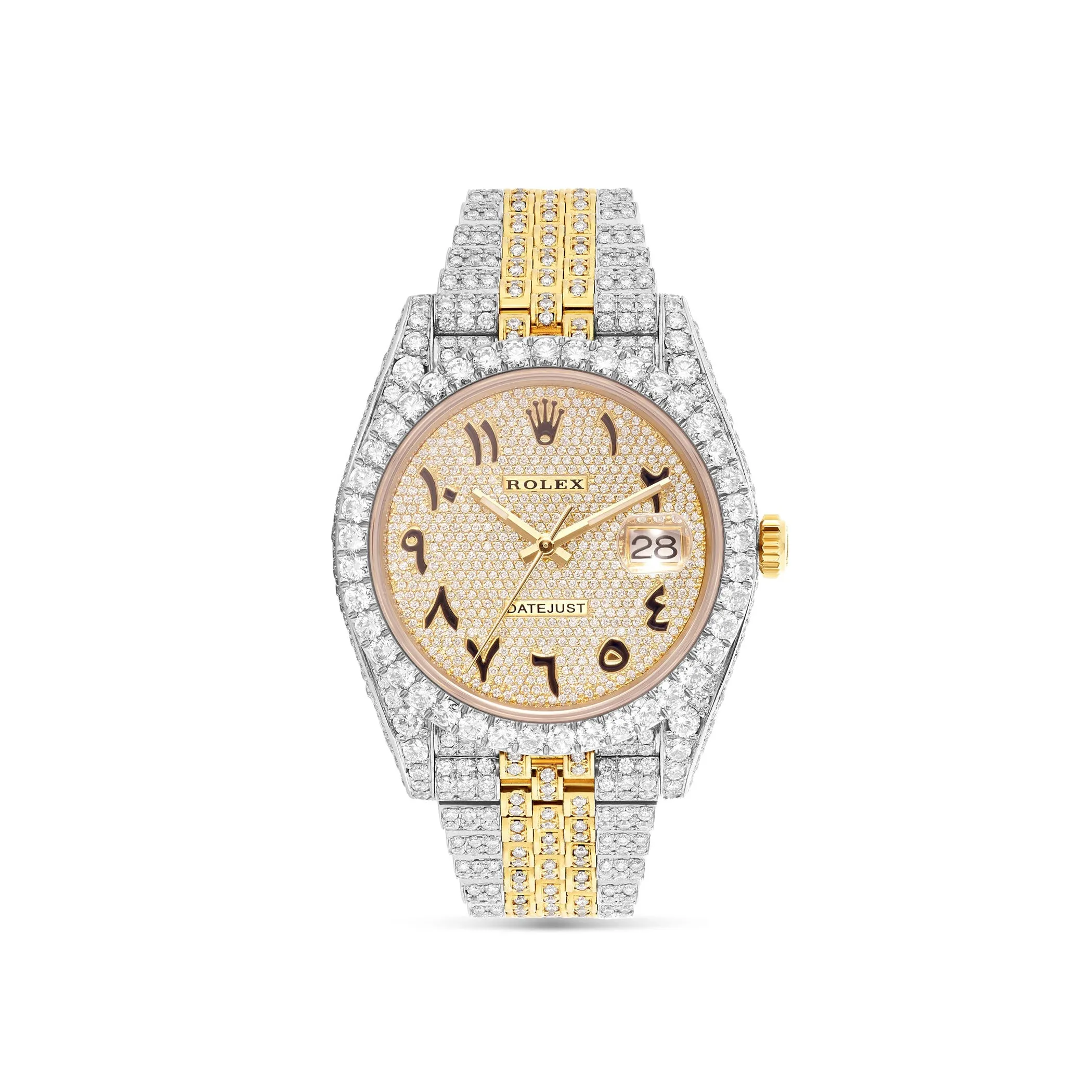 Iced Out Rolex DateJust 36 mm with Full Diamond Arabic Dial; 10 carats
