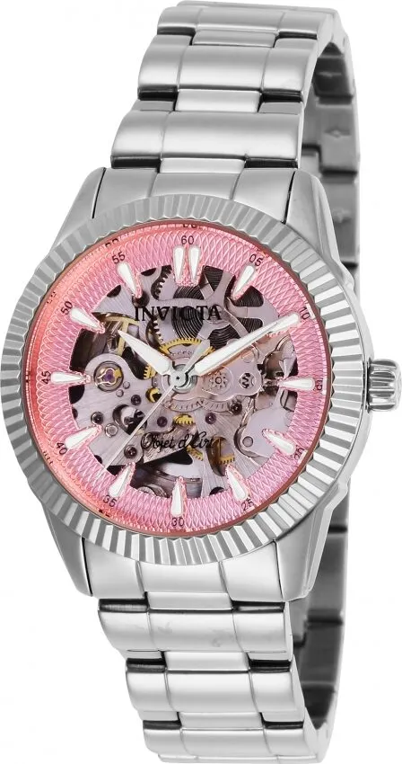 Invicta Objet D Art Automatic Pink Skeleton Dial Ladies Watch 26360