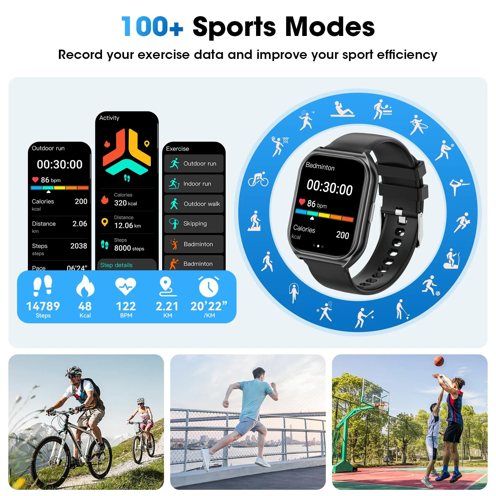 Joautrial Smart Watch for Men Women, 1.85" HD Smartwatch (Answer/Make Call),Activity Fitness Tracker with Heart Rate Sleep Monitor Pedometer,100  Sport Modes, Fitness Watch for Android iPhone (Black)