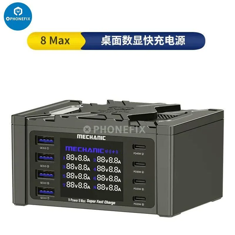 MECHANIC Wireless QC3.0 Charging Dock 8 Port LCD Display Fast Charger