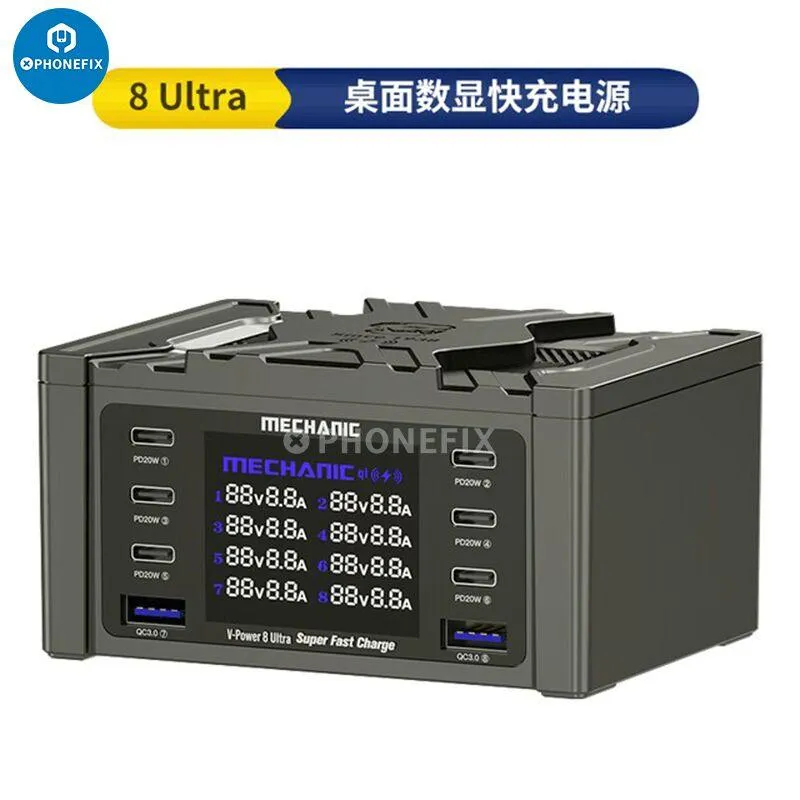 MECHANIC Wireless QC3.0 Charging Dock 8 Port LCD Display Fast Charger