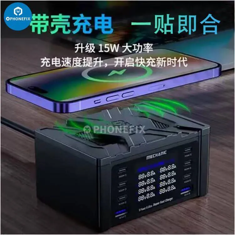 MECHANIC Wireless QC3.0 Charging Dock 8 Port LCD Display Fast Charger