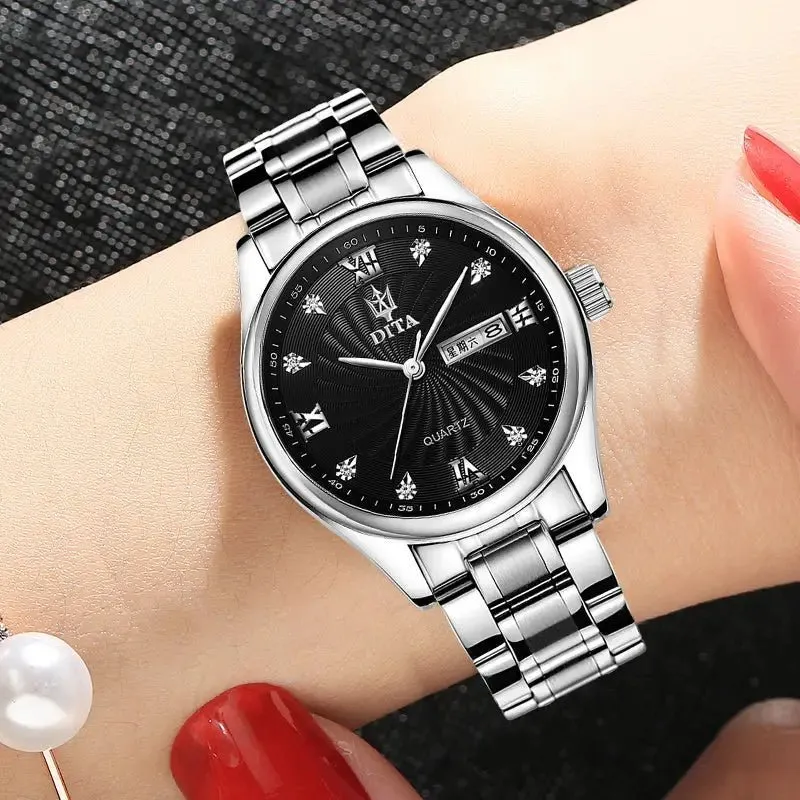 Men's and Women's Watches Waterproof - Slim 7mm Dial, Rhinestone Accents