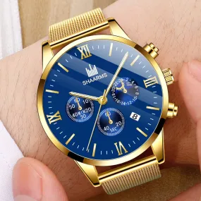 men's watches stainless mesh straps calendar quartz wrist watches ✈️ free.shipping