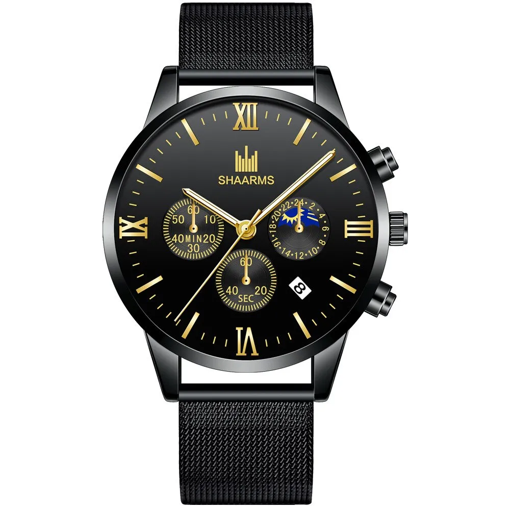 men's watches stainless mesh straps calendar quartz wrist watches ✈️ free.shipping