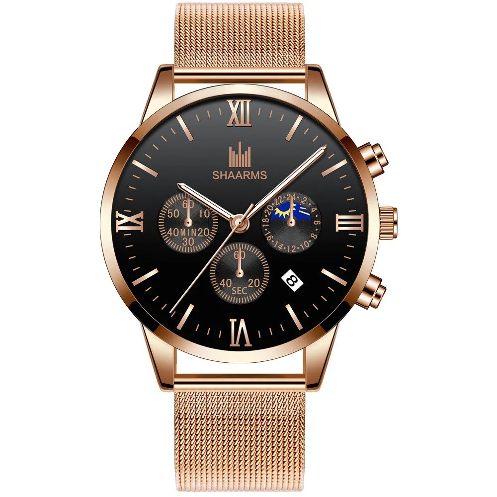 men's watches stainless mesh straps calendar quartz wrist watches ✈️ free.shipping
