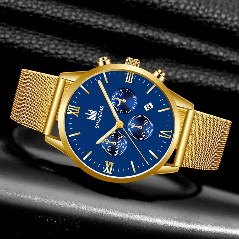 men's watches stainless mesh straps calendar quartz wrist watches ✈️ free.shipping