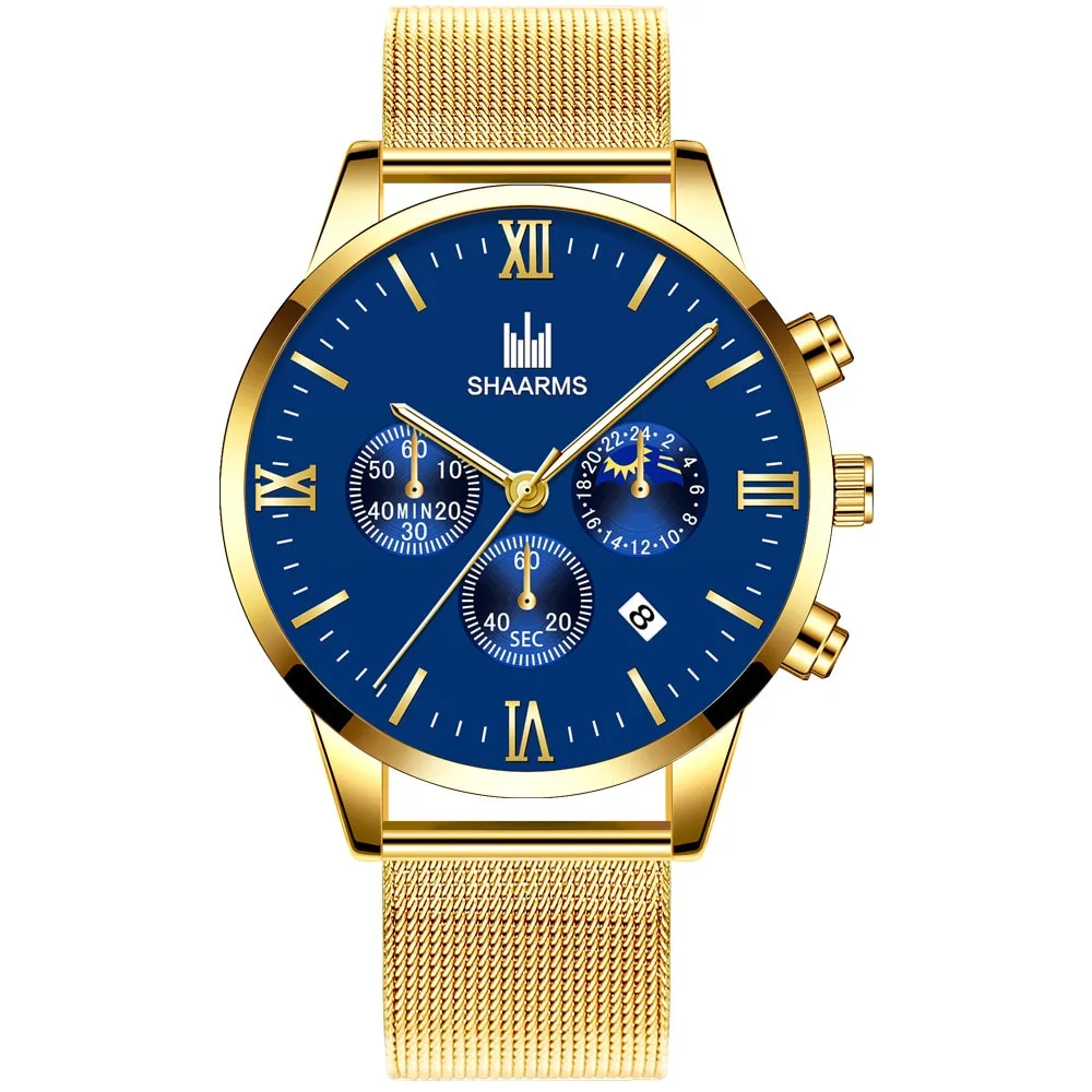 men's watches stainless mesh straps calendar quartz wrist watches ✈️ free.shipping