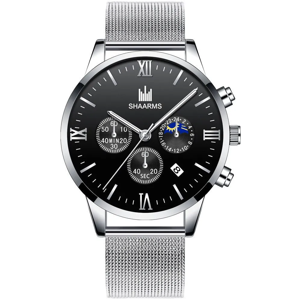men's watches stainless mesh straps calendar quartz wrist watches ✈️ free.shipping