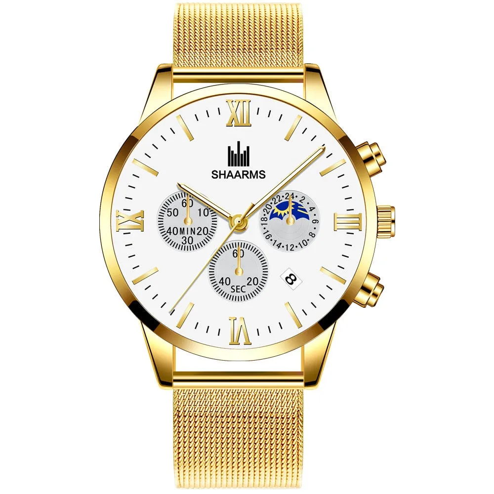 men's watches stainless mesh straps calendar quartz wrist watches ✈️ free.shipping