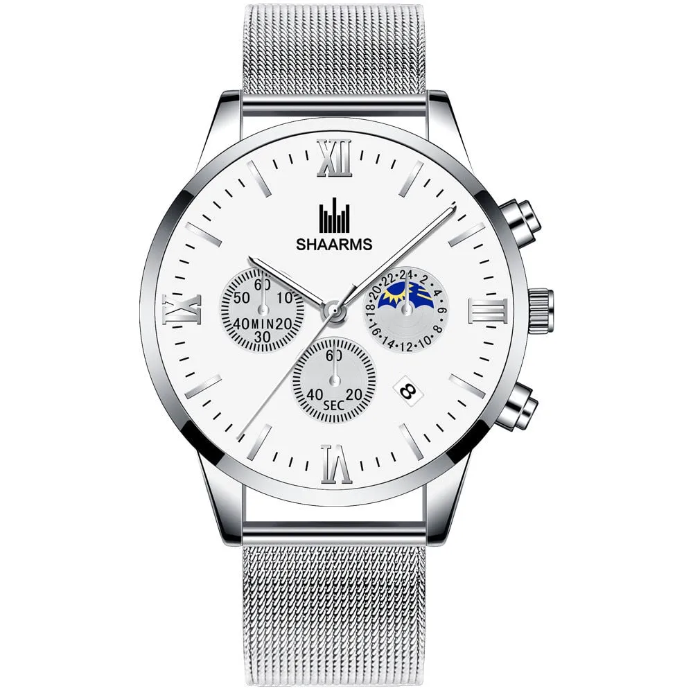 men's watches stainless mesh straps calendar quartz wrist watches ✈️ free.shipping