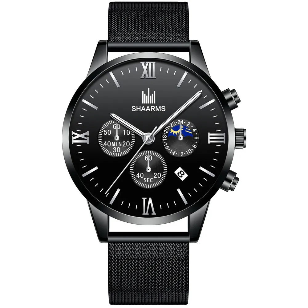 men's watches stainless mesh straps calendar quartz wrist watches ✈️ free.shipping